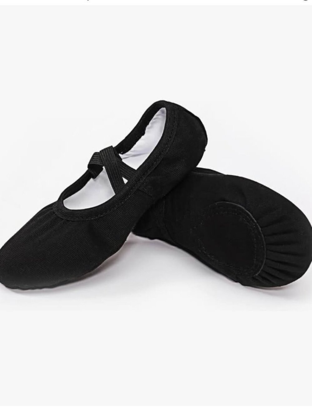 Ballet Dance Shoes Slipper Canvas Split Leather Sole for Women black